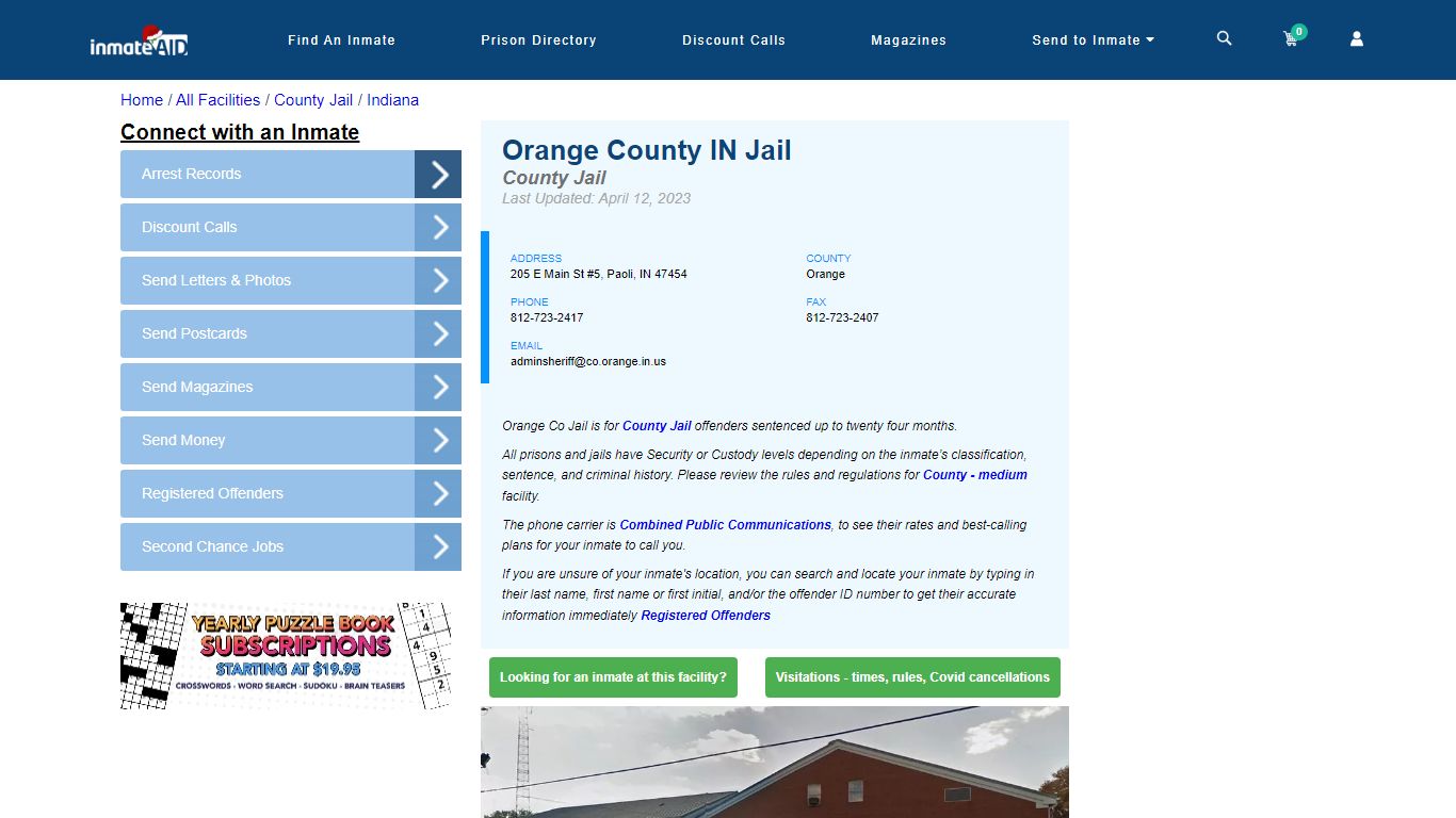 Orange County IN Jail - Inmate Locator - Paoli, IN