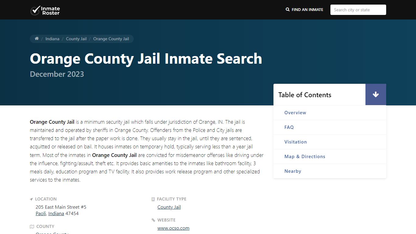 Inmate Search | Orange County Jail - Paoli, IN - InmateRoster