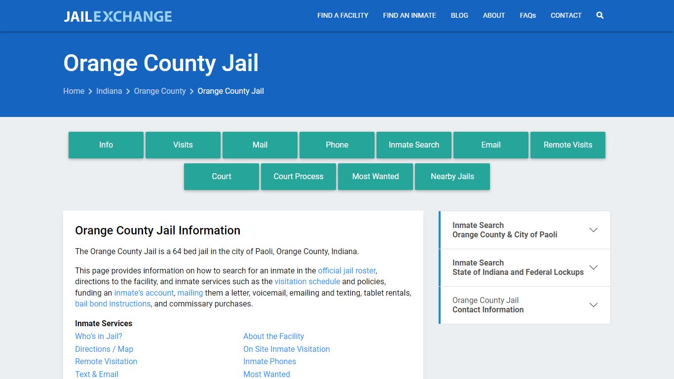 Orange County Jail, IN Inmate Search, Information